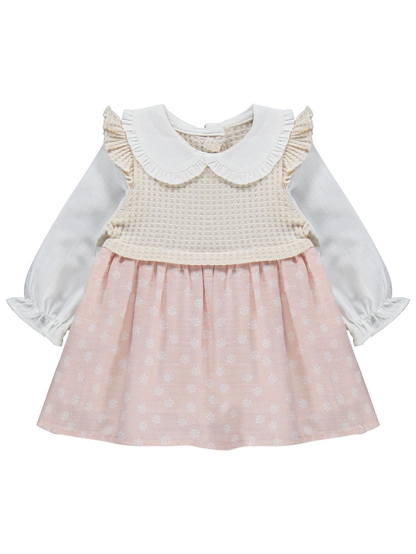 Kumru Yakalı Omuz Fırfırlı 6-18 Ay Elbise - Pembe