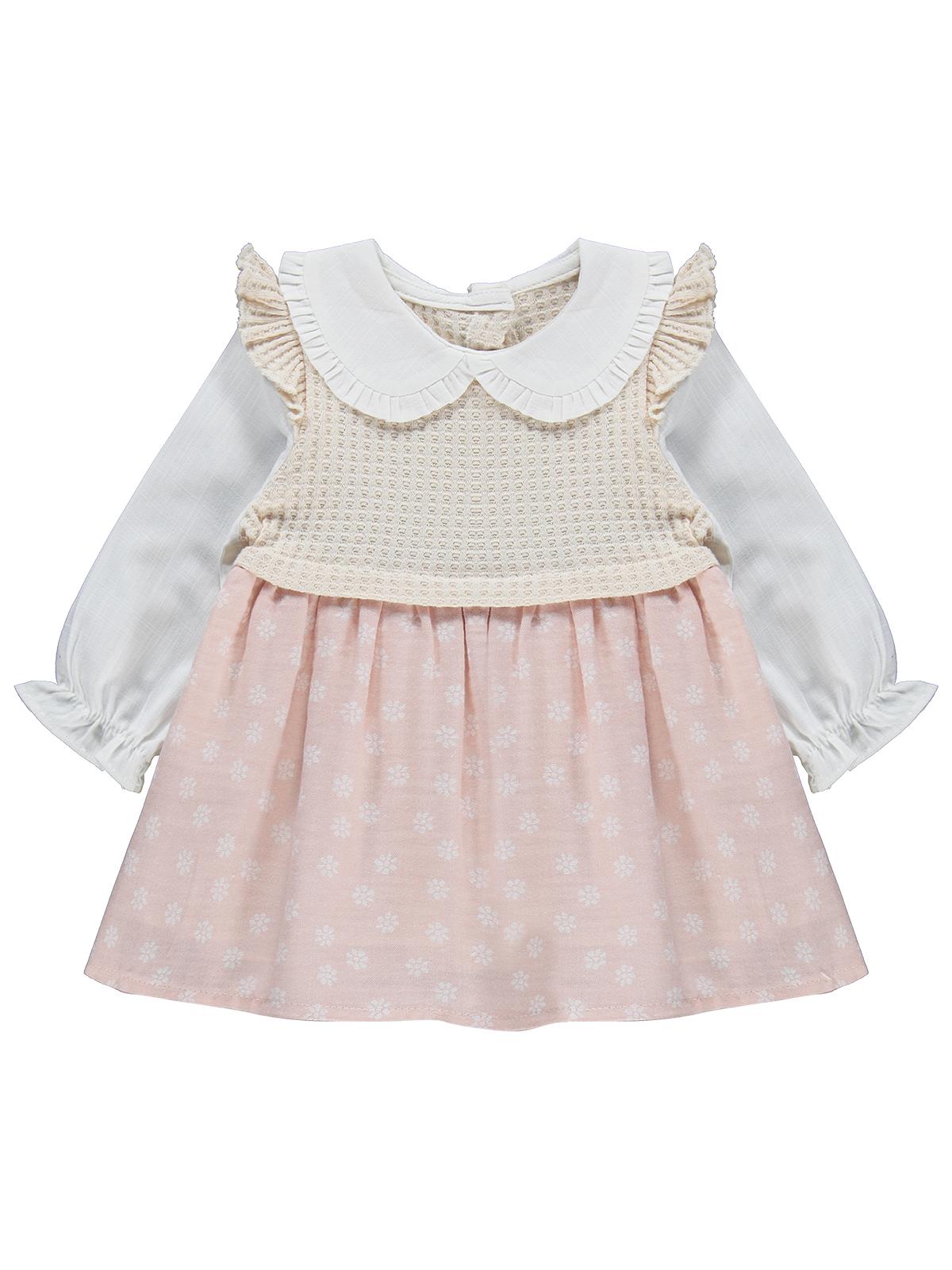 Kumru Yakalı Omuz Fırfırlı 6-18 Ay Elbise - Pembe