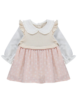 Kumru Yakalı Omuz Fırfırlı 6-18 Ay Elbise - Pembe