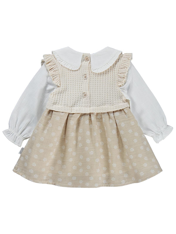 Kumru Yakalı Omuz Fırfırlı 6-18 Ay Elbise - Bej