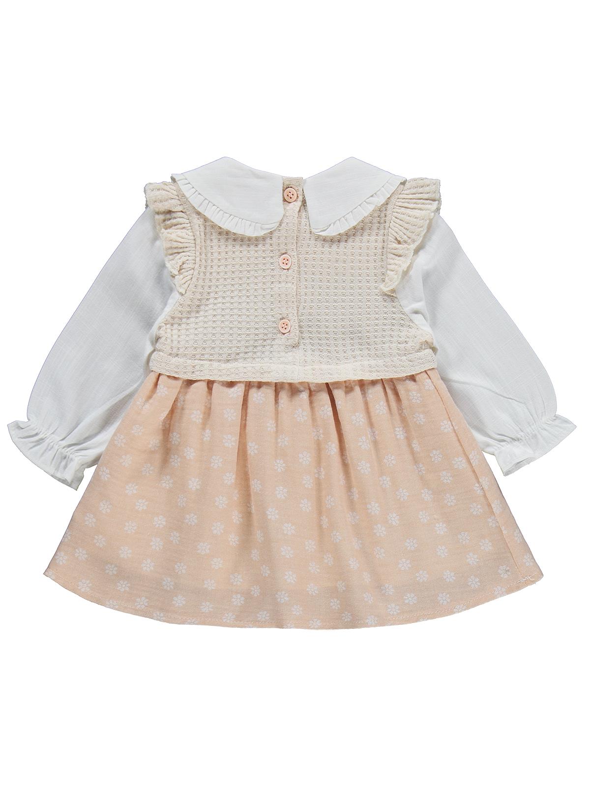 Kumru Yakalı Omuz Fırfırlı 6-18 Ay Elbise - Pudra