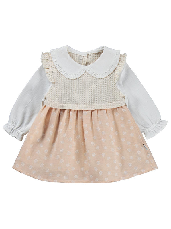 Kumru Yakalı Omuz Fırfırlı 6-18 Ay Elbise - Pudra