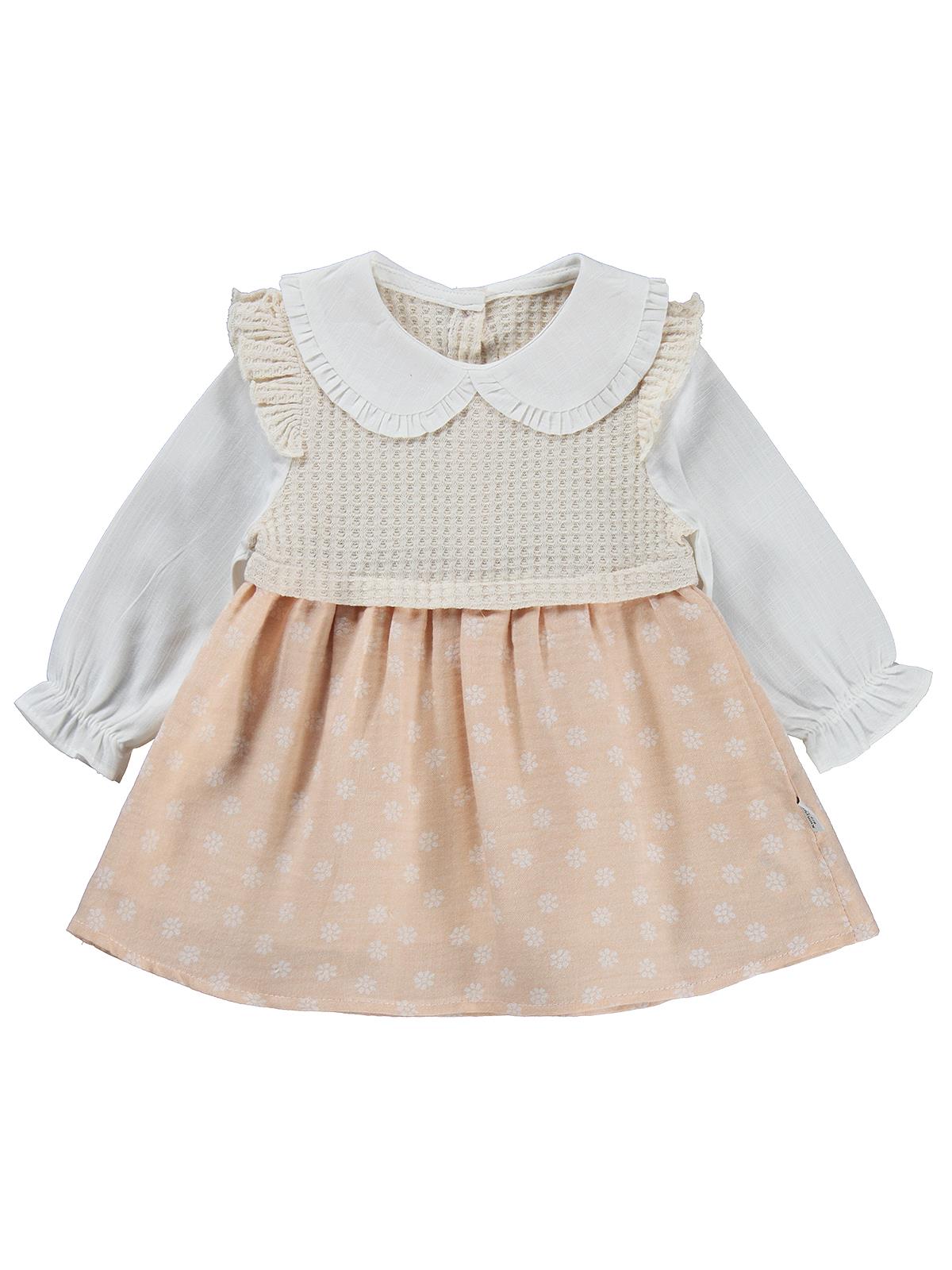 Kumru Yakalı Omuz Fırfırlı 6-18 Ay Elbise - Pudra