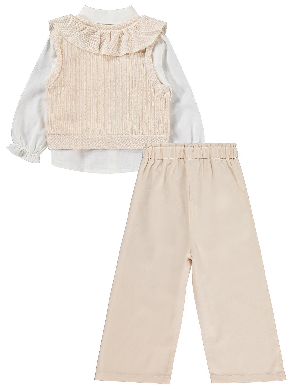 Civil Girls V Yaka Süeter Pantolon 3 Lü 2-5 Yaş Takım - Bej