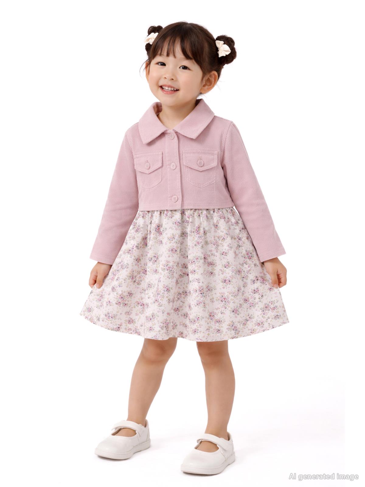 Civil Girls Ceketli Çiçekli 2 Li 2-5 Yaş Elbise - Pembe