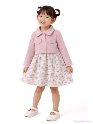 Civil Girls Ceketli Çiçekli 2 Li 2-5 Yaş Elbise - Pembe
