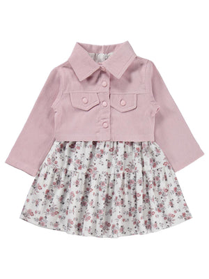 Civil Girls Ceketli Çiçekli 2 Li 2-5 Yaş Elbise - Pembe