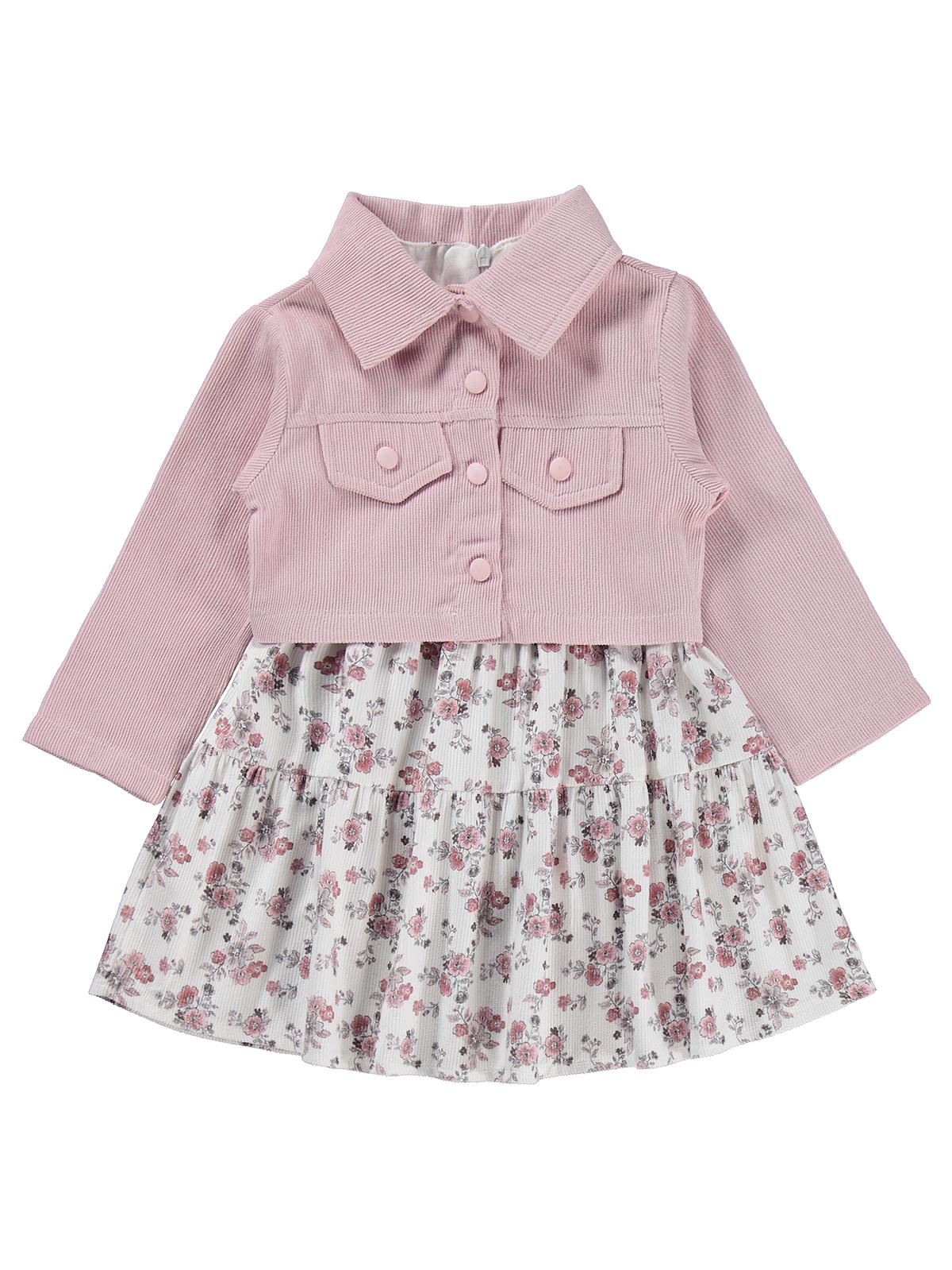 Civil Girls Ceketli Çiçekli 2 Li 2-5 Yaş Elbise - Pembe