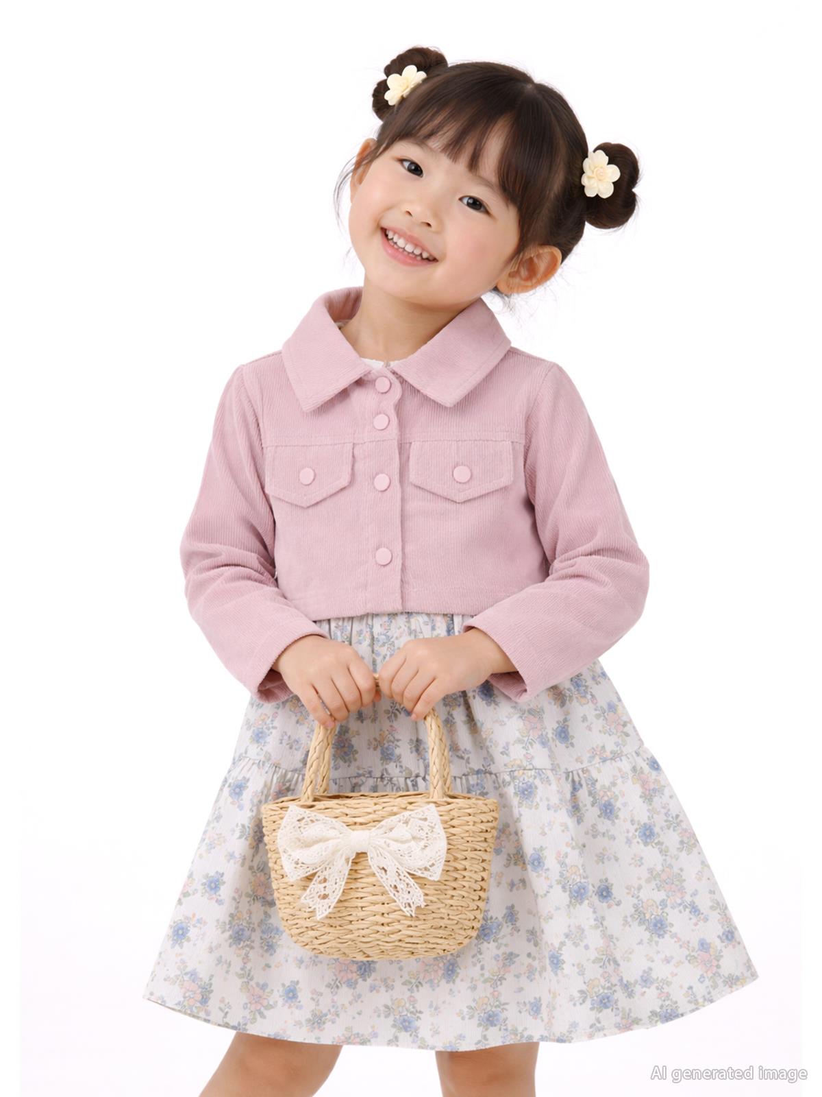 Civil Girls Ceketli Çiçekli 2 Li 2-5 Yaş Elbise - Pudra