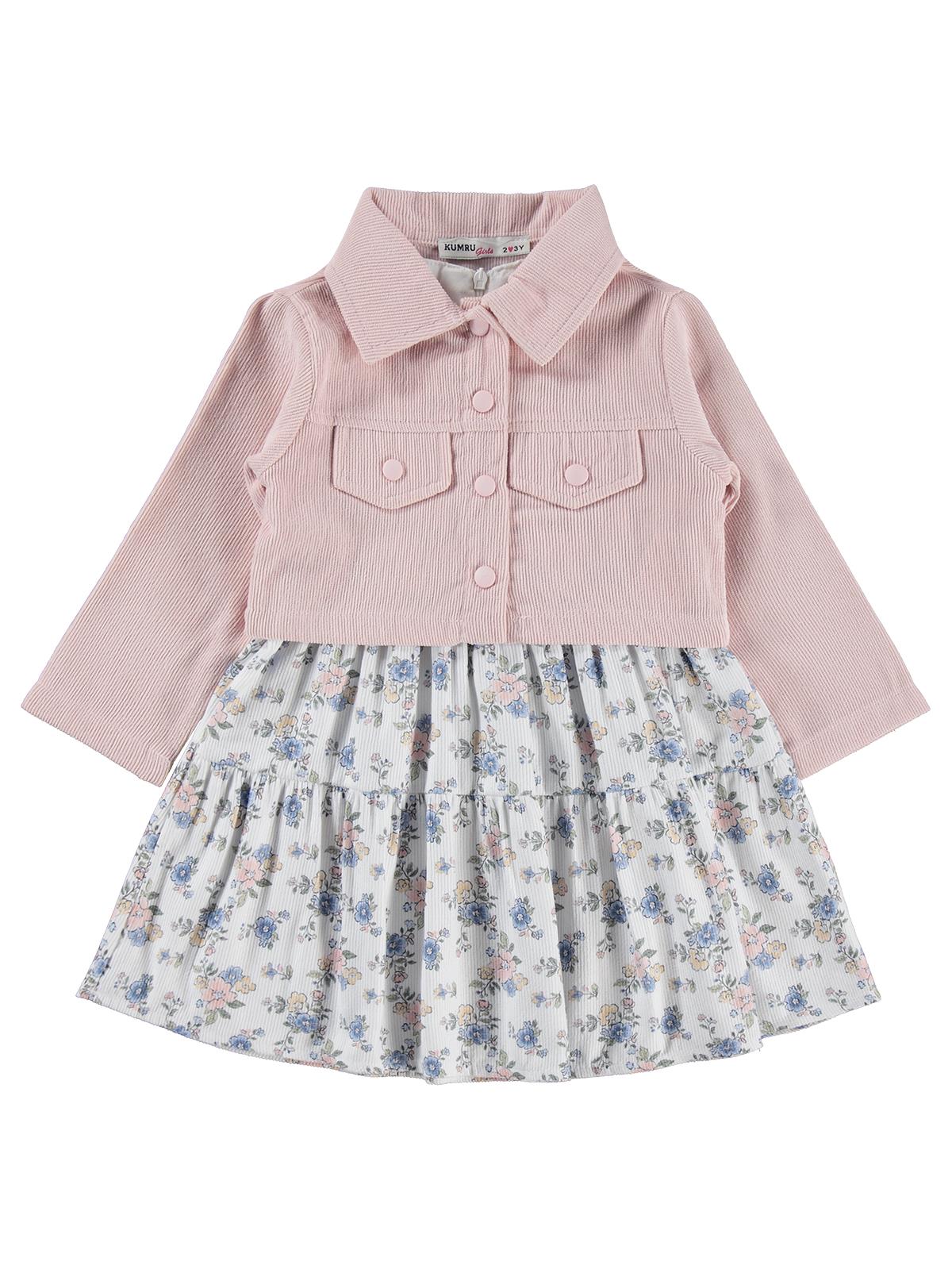 Civil Girls Ceketli Çiçekli 2 Li 2-5 Yaş Elbise - Pudra