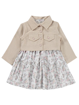 Civil Girls Ceketli Çiçekli 2 Li 2-5 Yaş Elbise - Bej
