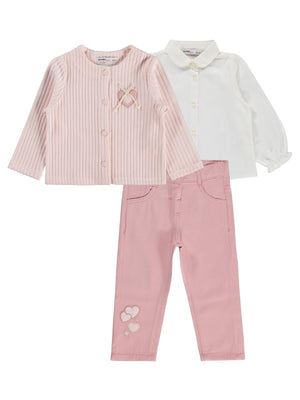Civil Girls Pantolon Ceket Nakışlı 3 Lü 2-5 Yaş Takım - Pembe