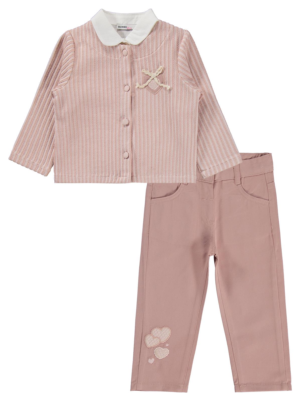 Civil Girls Pantolon Ceket Nakışlı 3 Lü 2-5 Yaş Takım - Pudra