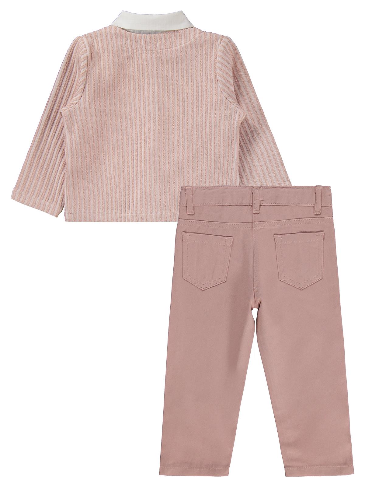 Civil Girls Pantolon Ceket Nakışlı 3 Lü 2-5 Yaş Takım - Pudra