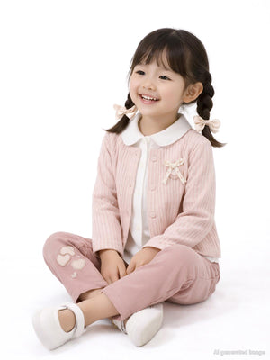 Civil Girls Pantolon Ceket Nakışlı 3 Lü 2-5 Yaş Takım - Pudra