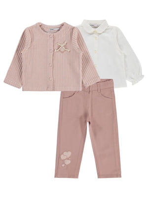 Civil Girls Pantolon Ceket Nakışlı 3 Lü 2-5 Yaş Takım - Pudra