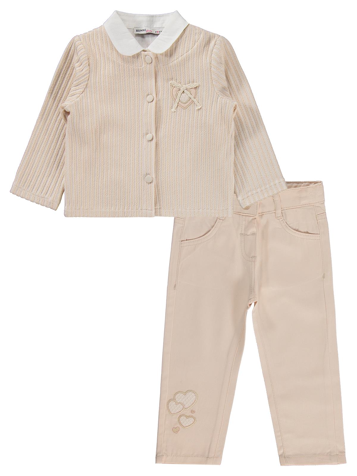 Civil Girls Pantolon Ceket Nakışlı 3 Lü 2-5 Yaş Takım - Bej