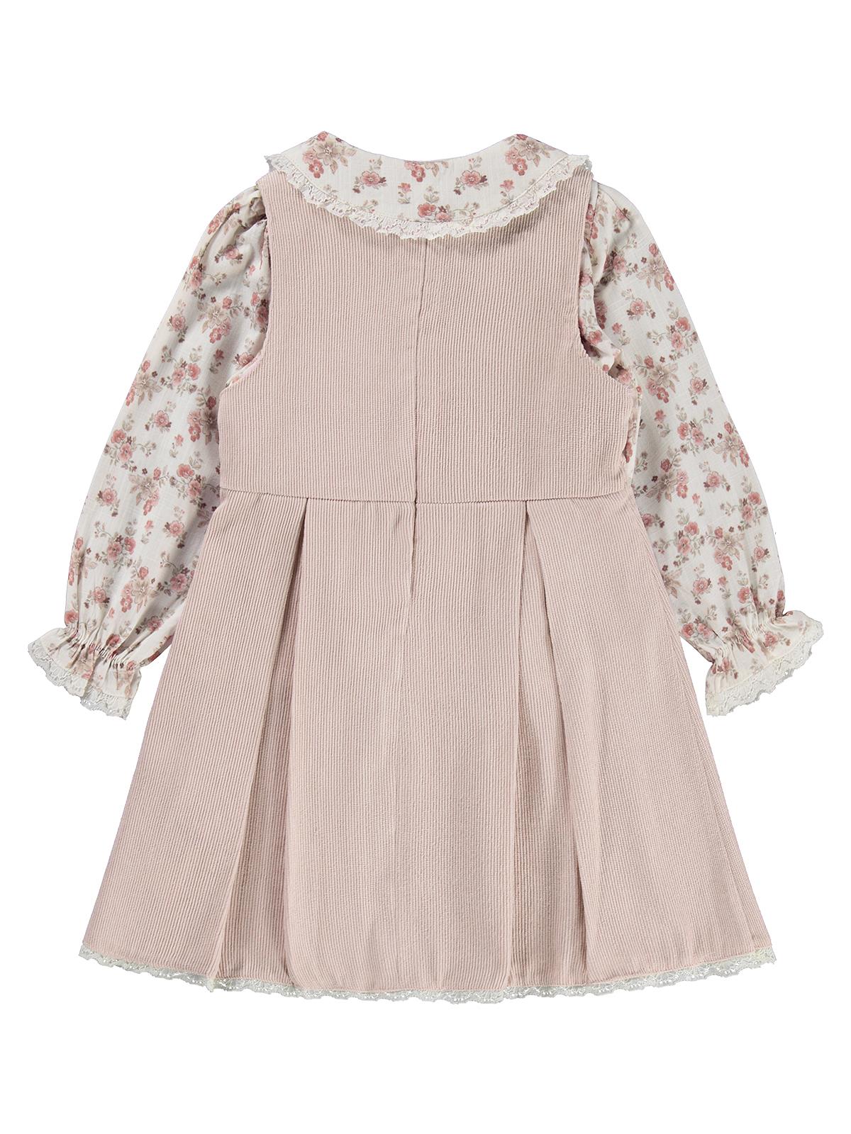 Civil Girls Çiçek Gömlekli 2 Li 2-5 Yaş Elbise - Pudra