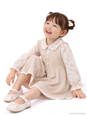 Civil Girls Çiçek Gömlekli 2 Li 2-5 Yaş Elbise - Pudra