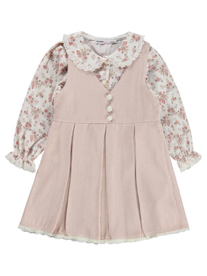 Civil Girls Çiçek Gömlekli 2 Li 2-5 Yaş Elbise - Pudra