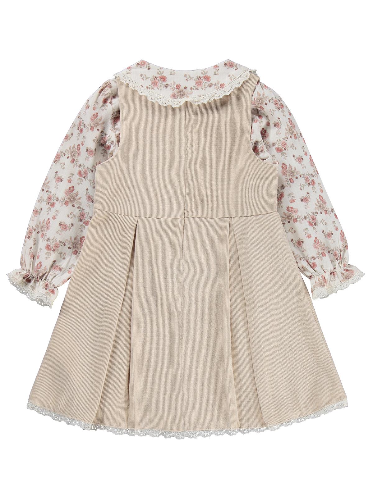Civil Girls Çiçek Gömlekli 2 Li 2-5 Yaş Elbise - Bej