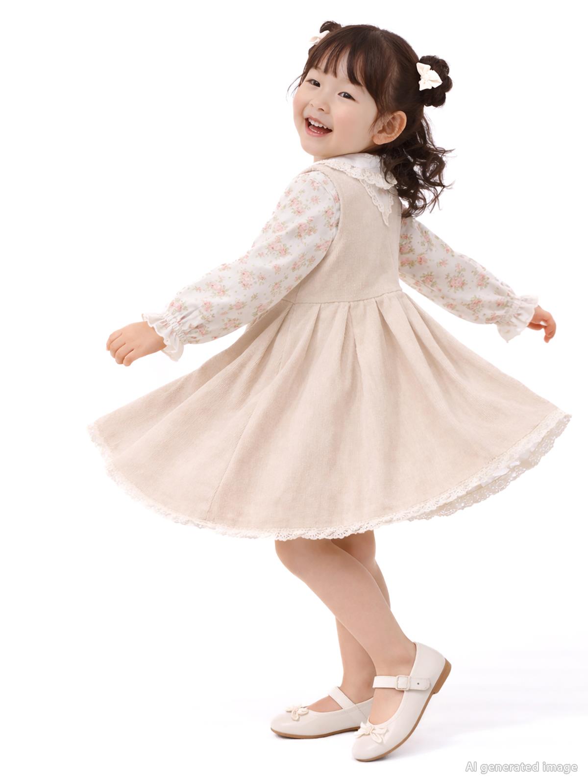 Civil Girls Çiçek Gömlekli 2 Li 2-5 Yaş Elbise - Bej