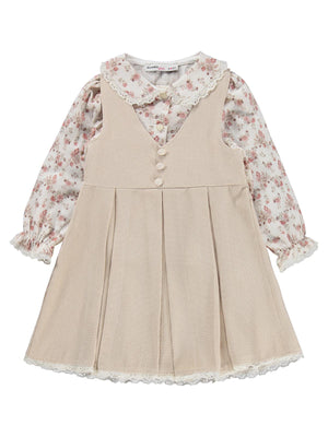 Civil Girls Çiçek Gömlekli 2 Li 2-5 Yaş Elbise - Bej
