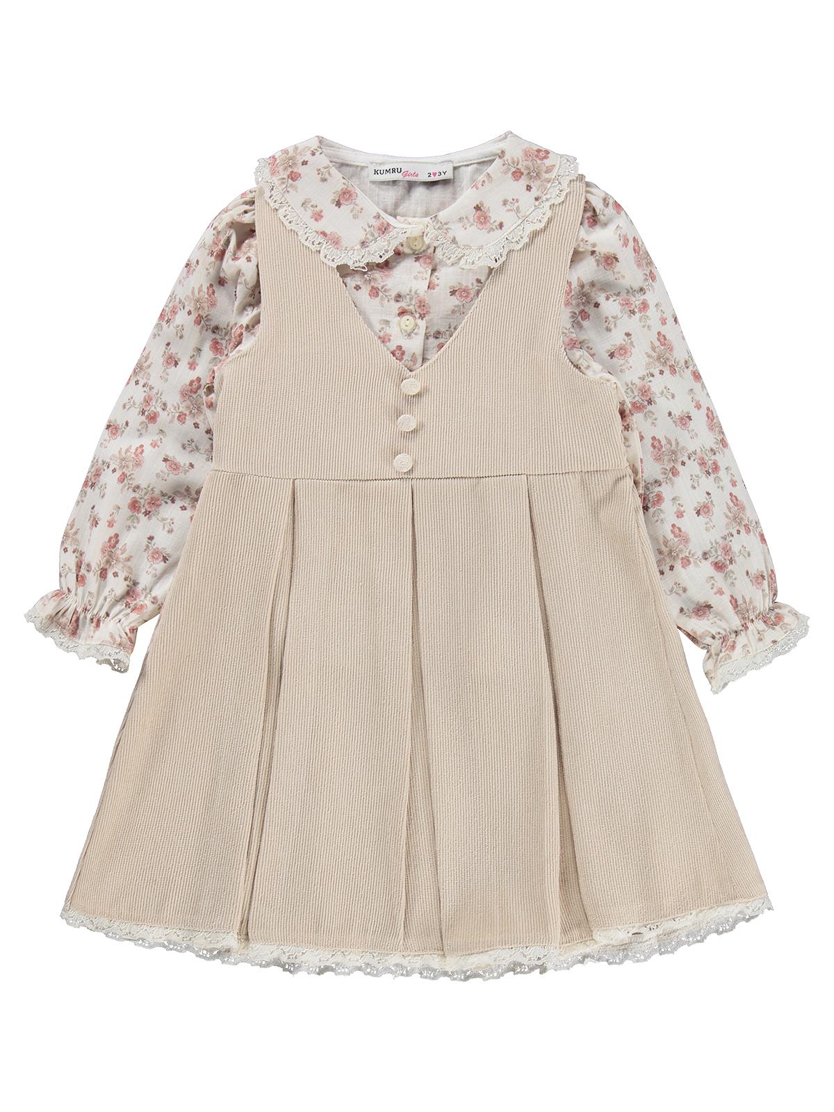 Civil Girls Çiçek Gömlekli 2 Li 2-5 Yaş Elbise - Bej