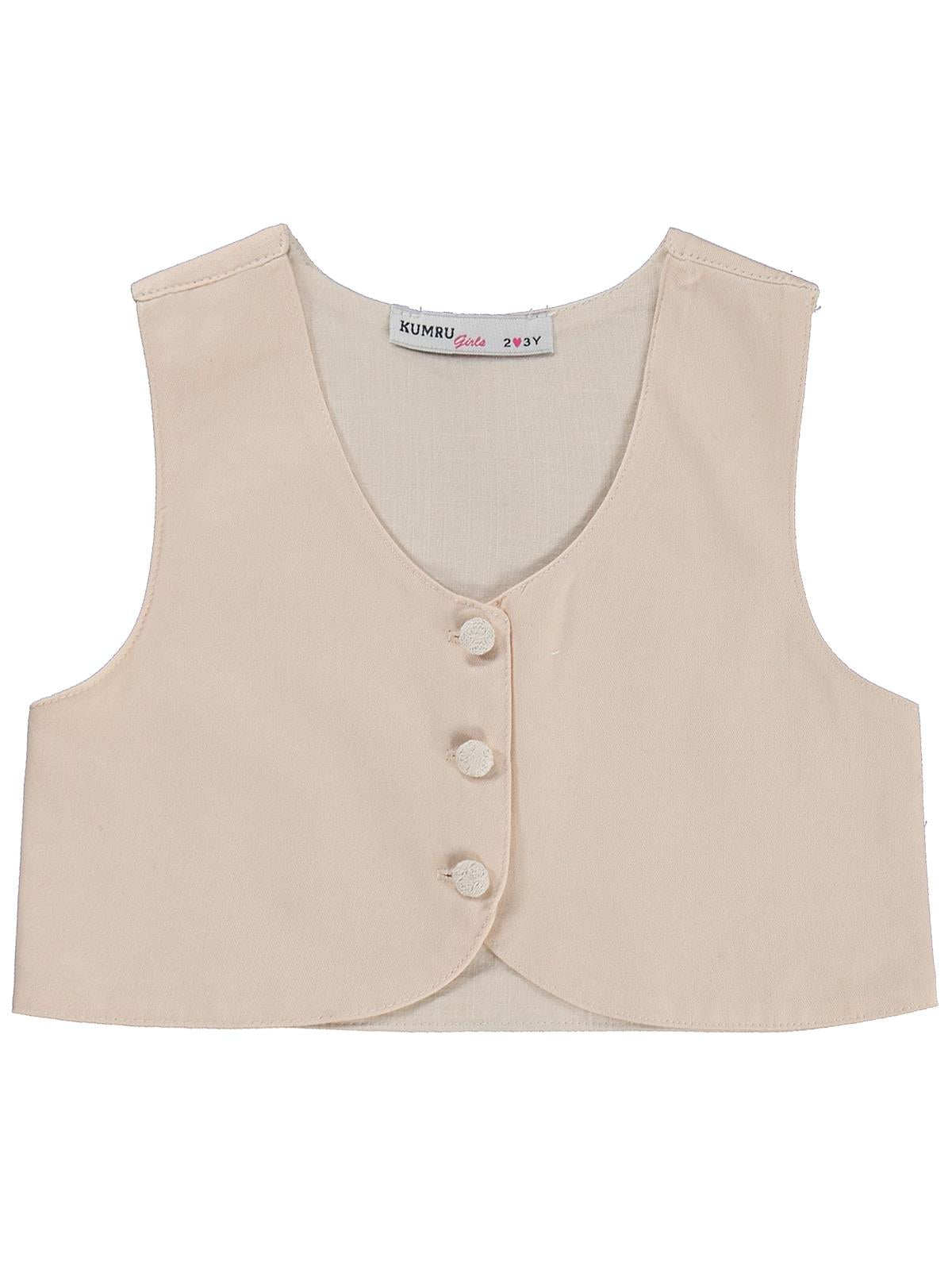 Civil Girls Yelek Pantolon Çiçekli Gömlek 3 Lü 2-5 Yaş Takım - Bej