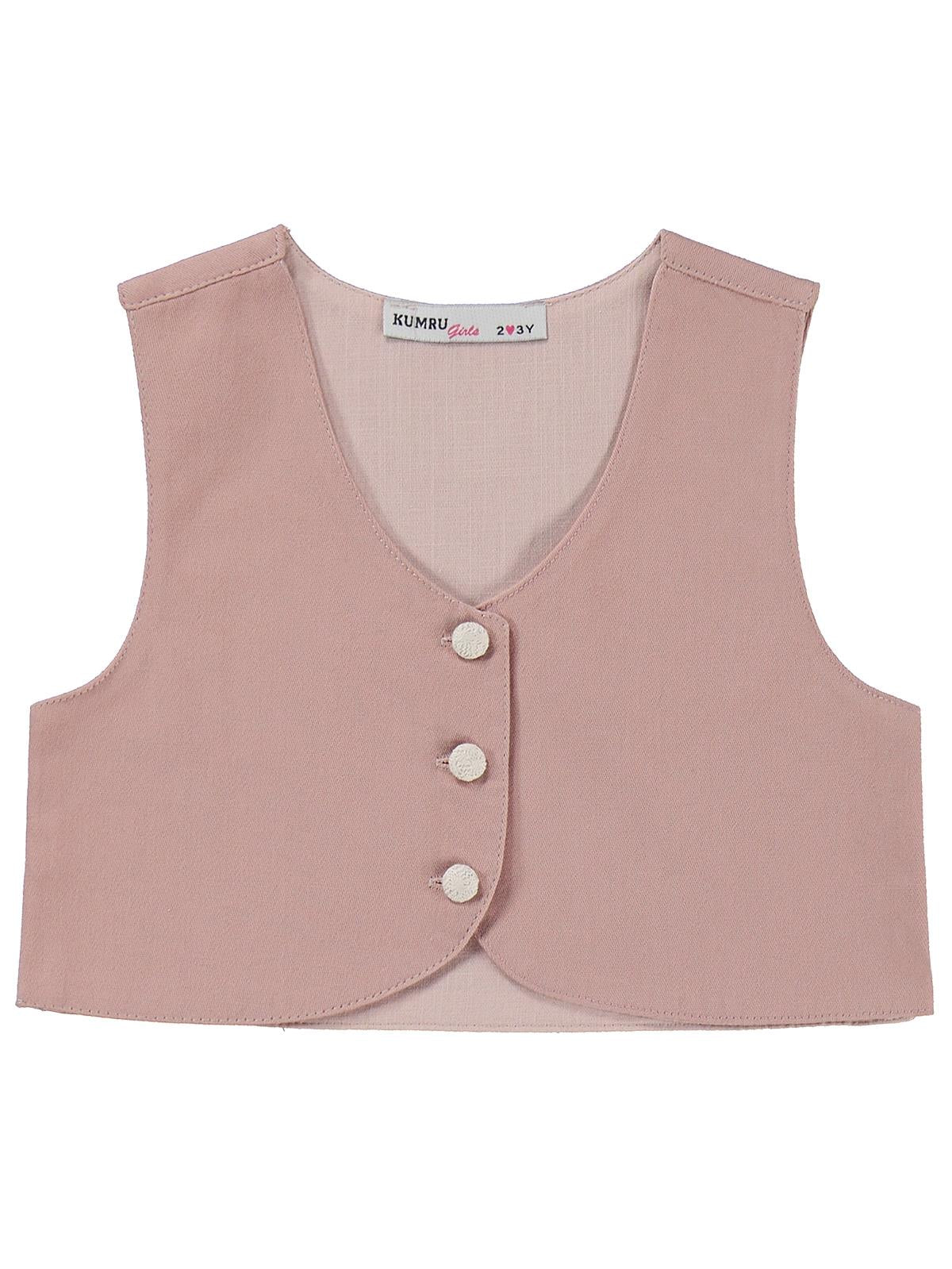 Civil Girls Yelek Pantolon Çiçekli Gömlek 3 Lü 2-5 Yaş Takım - Pembe