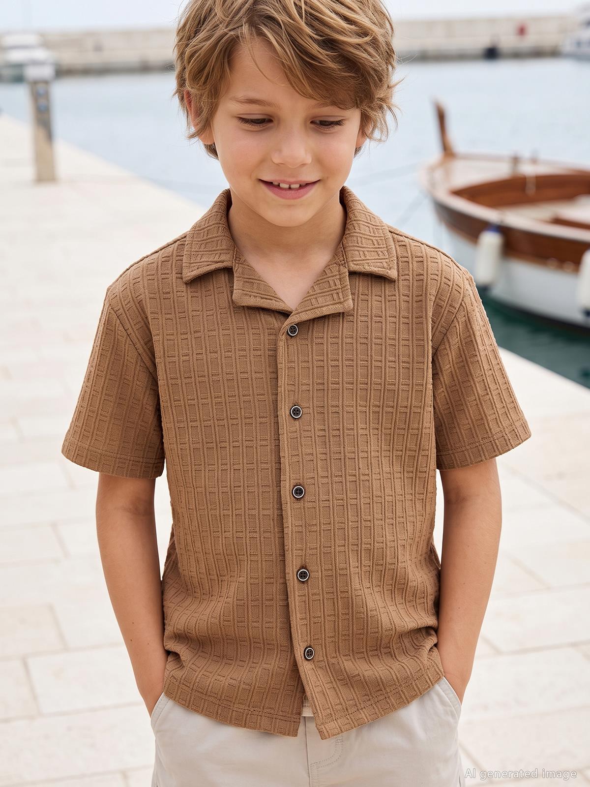 Civil Boys Kare Dokulu Tatil Yaka 6-9 Yaş Gömlek - Pembe