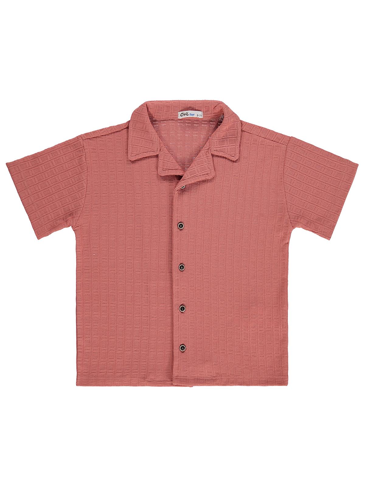 Civil Boys Kare Dokulu Tatil Yaka 6-9 Yaş Gömlek - Pembe