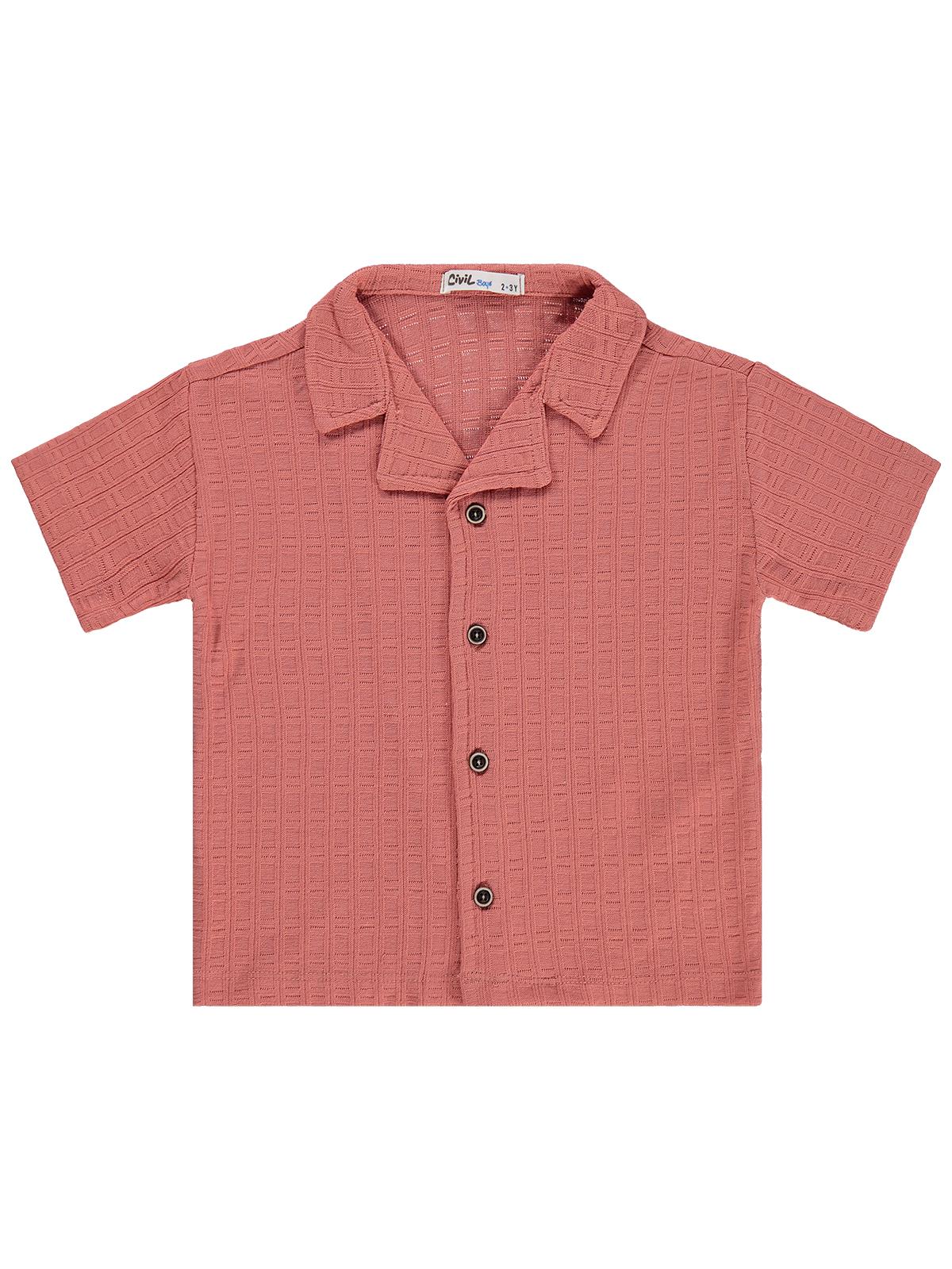 Civil Boys Kare Dokulu Tatil Yaka 2-5 Yaş Gömlek - Pembe