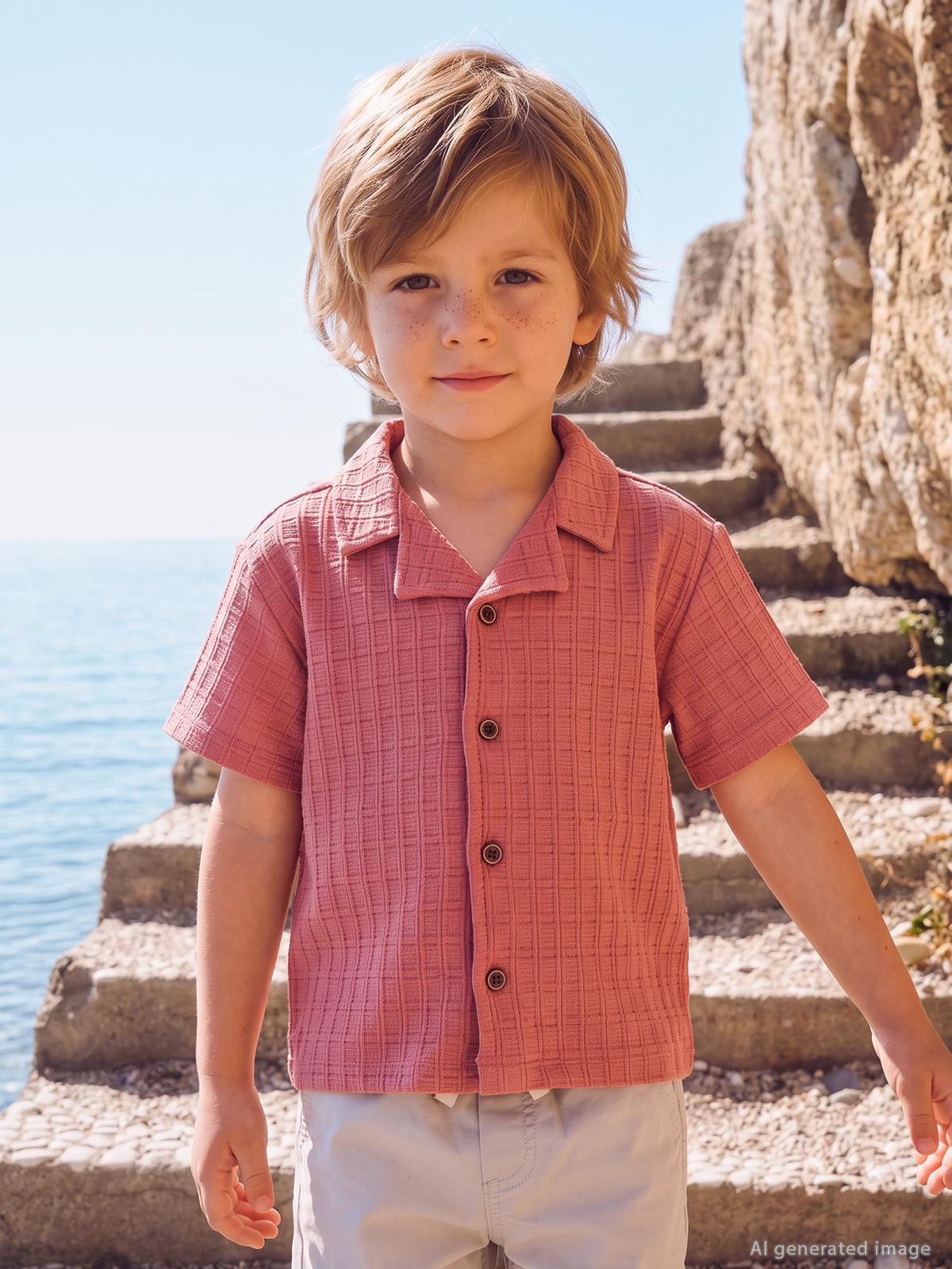 Civil Boys Kare Dokulu Tatil Yaka 2-5 Yaş Gömlek - Kahve