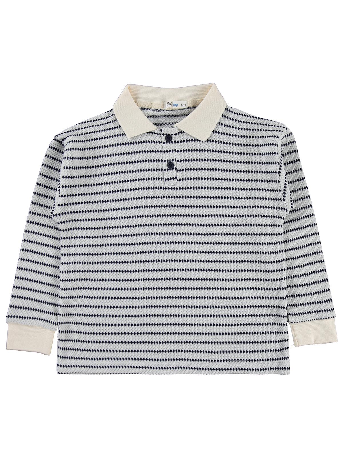 Civil Erkek Çocuk Çizgili Polo Yaka Sweatshirt | Jakar/Petek Uzun Kol | Okul Kreş ve Günlük Kullanım - Lacivert