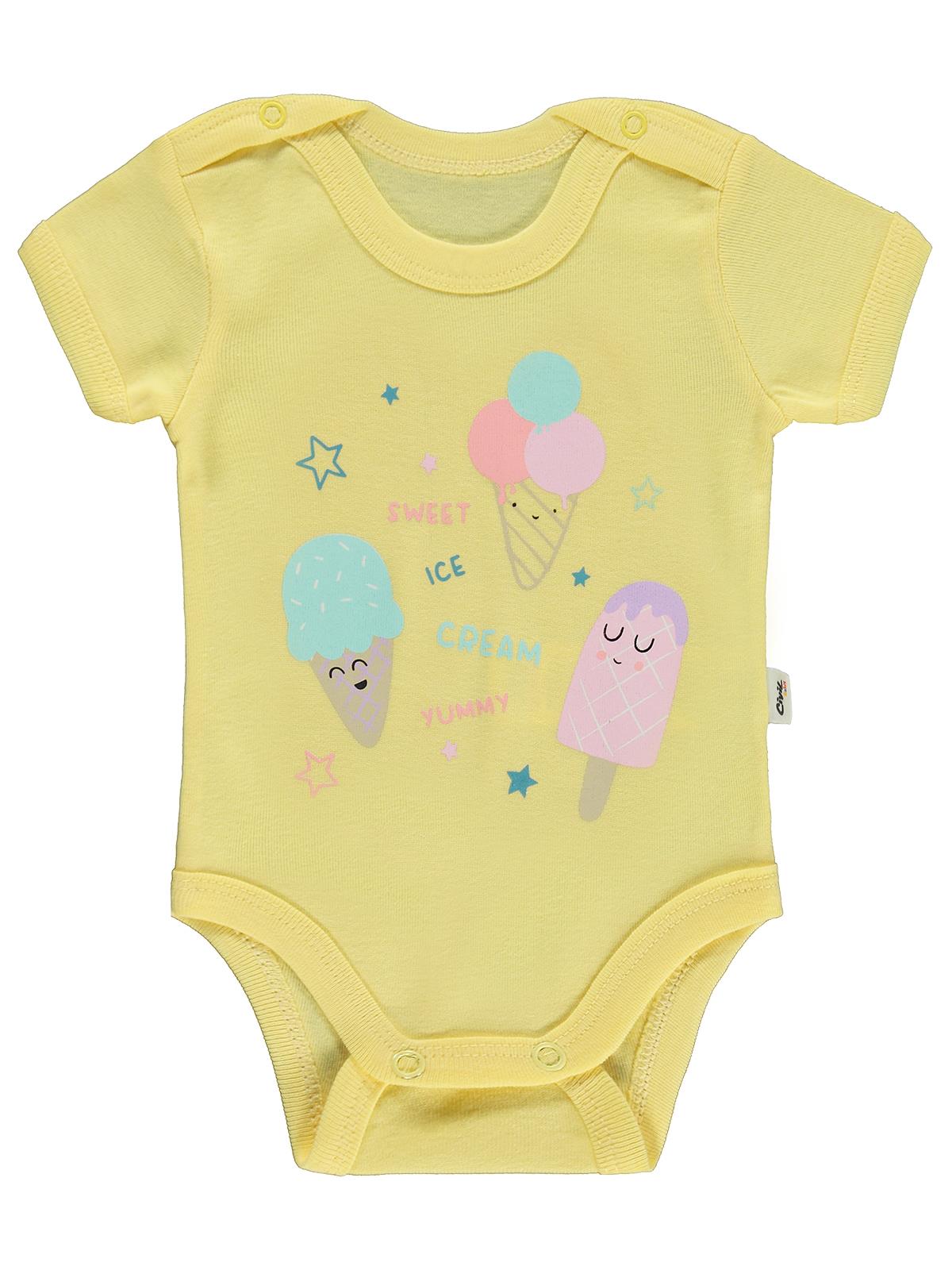 Civil Baby Dondurma Baskılı 1-36 Ay Çıtçıtlı Badi - Sarı