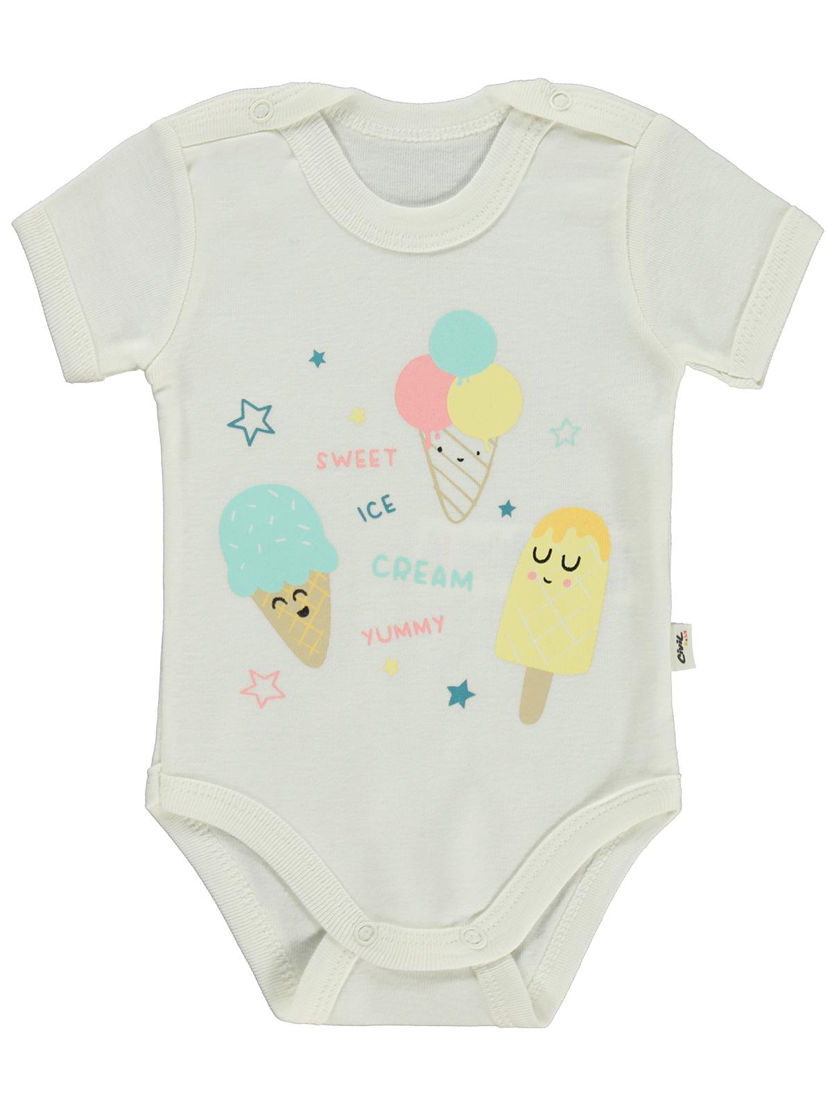 Civil Baby Dondurma Baskılı 1-36 Ay Çıtçıtlı Badi - Ekru