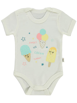 Civil Baby Dondurma Baskılı 1-36 Ay Çıtçıtlı Badi - Ekru