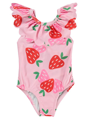 Civil Girls Çilek Baskılı 2-12 Yaş Mayo Set - Pembe
