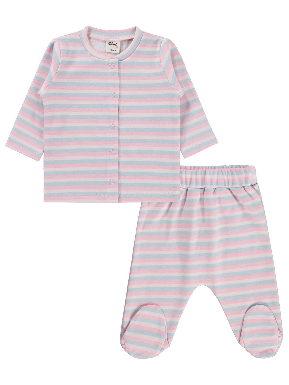 Y26Y355 Civil Baby Çizgili Basic 1-9 Ay Pijama Takımı - Ekru