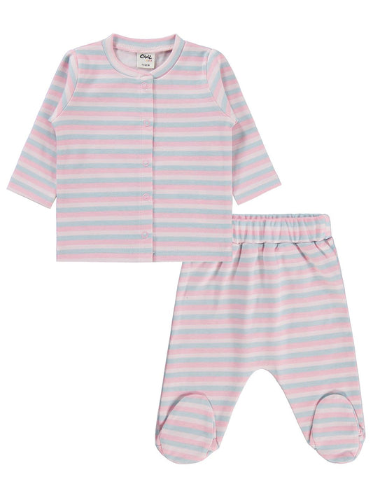 Y26Y355 Civil Baby Çizgili Basic 1-9 Ay Pijama Takımı - Ekru