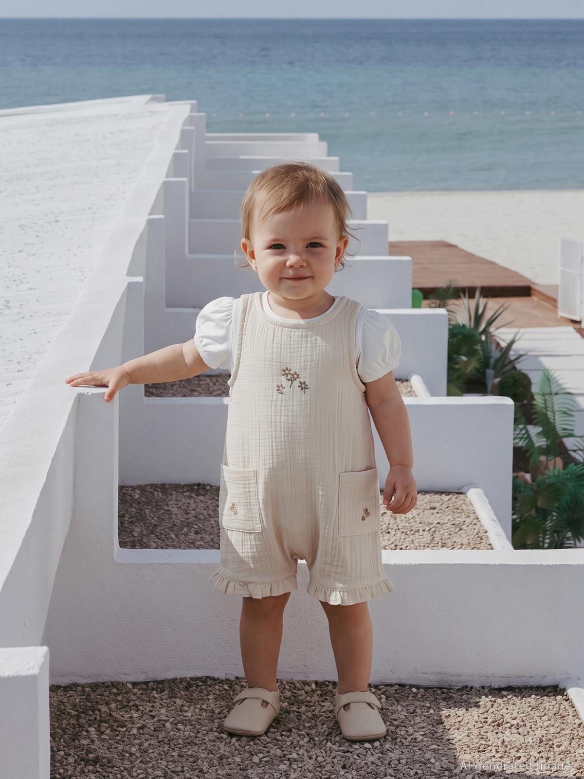Civil Baby Cepli Çiçek Nakış 6-18 Ay Patiksiz Tulum - Bej