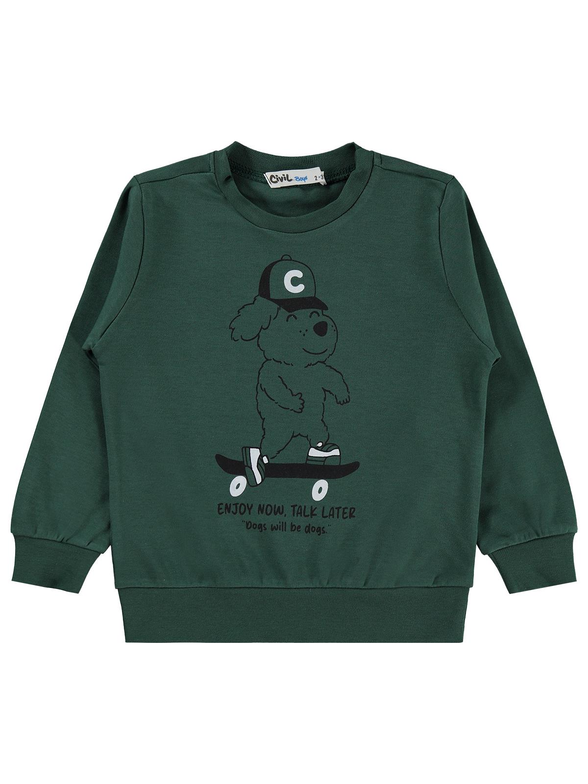 Civil Boys Kaykay Köpek Baskılı 2-5 Yaş Sweatshirt  - Yeşil