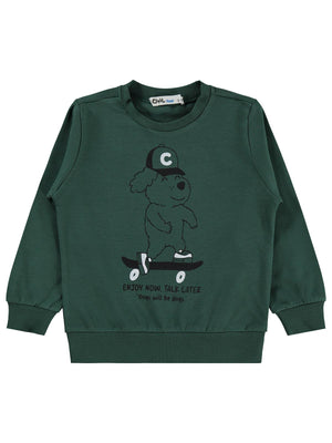 Civil Boys Kaykay Köpek Baskılı 2-5 Yaş Sweatshirt  - Yeşil