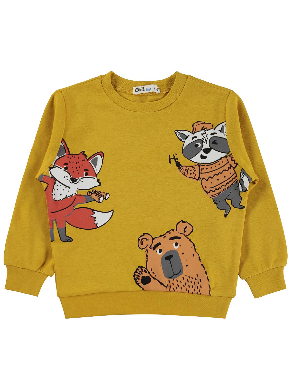 Civil Boys Tili Rakun Ayı Baskılı 2-5 Yaş Sweatshirt  - Hardal