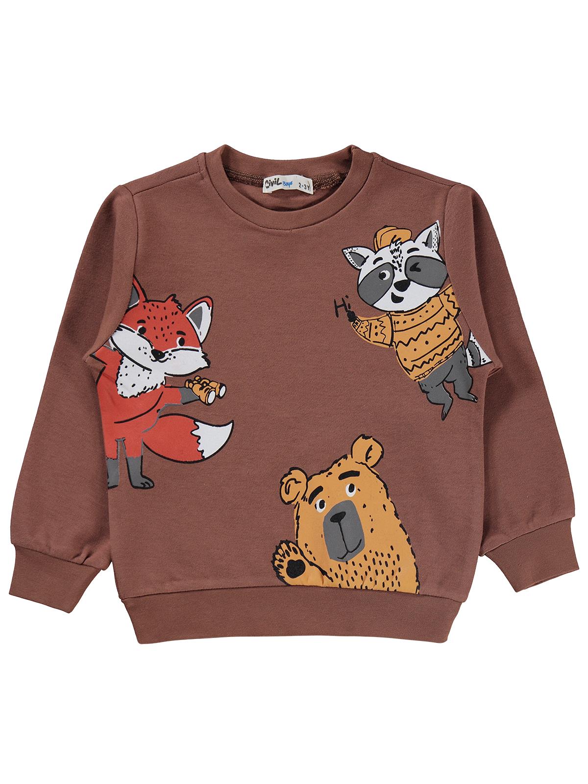 Civil Boys Tili Rakun Ayı Baskılı 2-5 Yaş Sweatshirt  - Kahverengi