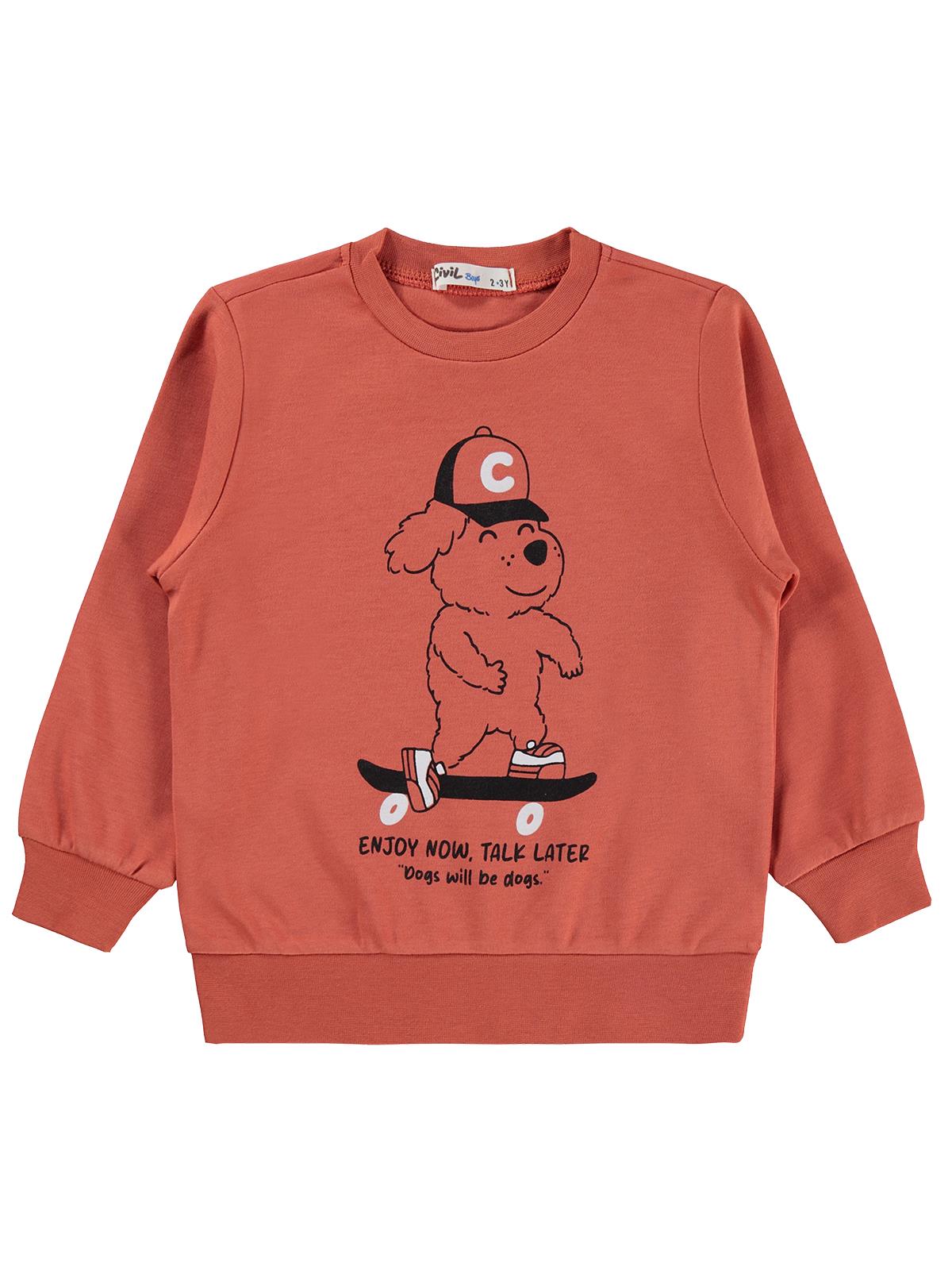 Civil Boys Kaykay Köpek Baskılı 2-5 Yaş Sweatshirt  - Turuncu