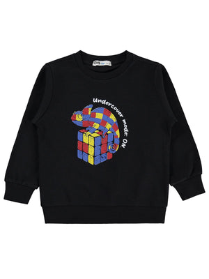 Civil Boys Zeka Küpü iguana Baskılı 2-5 Yaş Sweatshirt  - Siyah