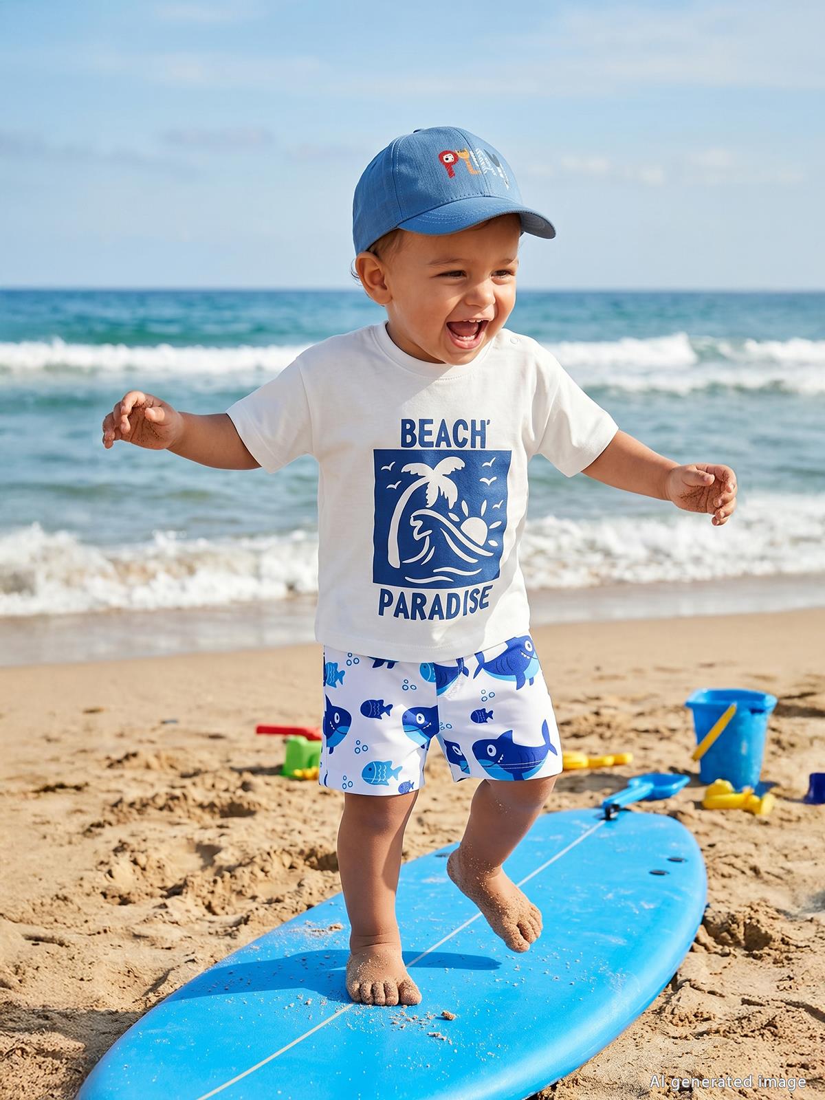 Civil Baby Chasin Waves Baskılı 6-18 Ay Tişört - Ekru