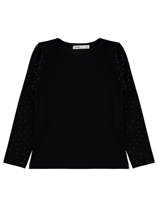 Civil Kız Çocuk Taşlı Sweatshirt | Modal Uzun Kol Bisiklet Yaka Taş | Okul Kreş ve Günlük Kullanım - Siyah